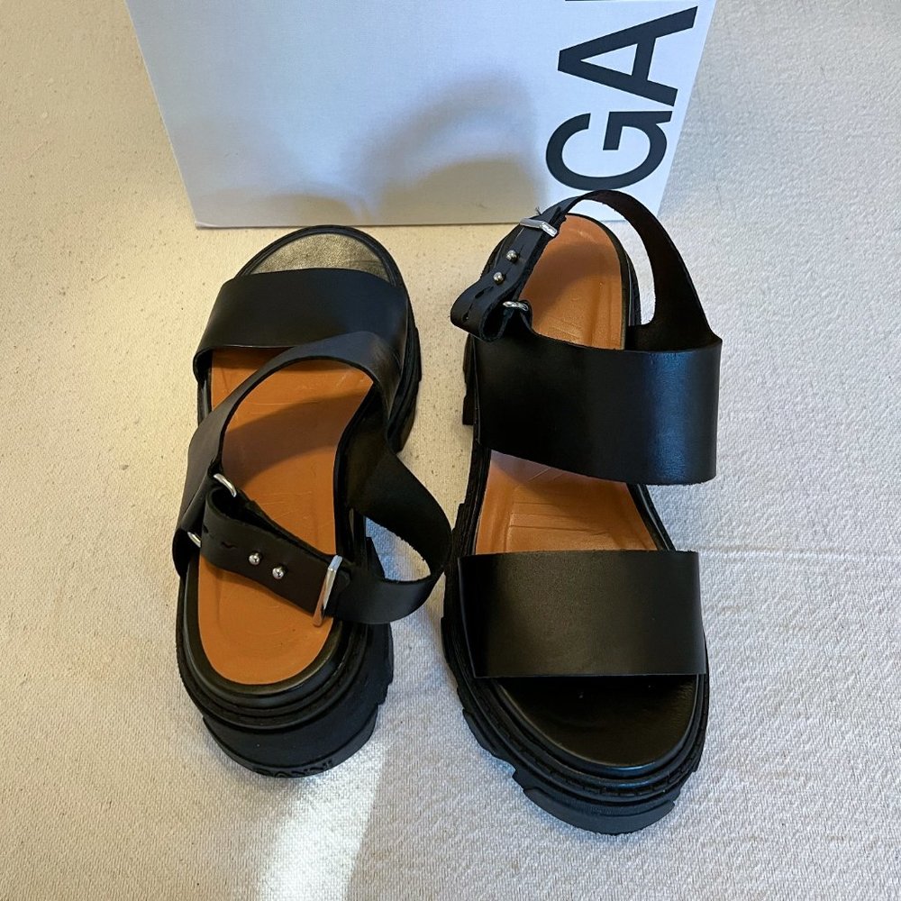 Ganni Cleated High Heel Sandal, Black, Size 9 - Picture 15 of 17